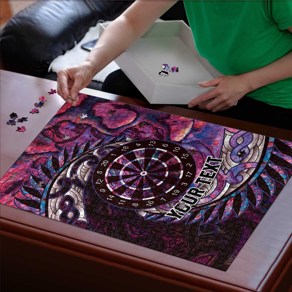 New Zealand Darts Personalised Puzzle Aotearoa Silver Fern Pink Papua Shell Spirit - Polynesian Pride