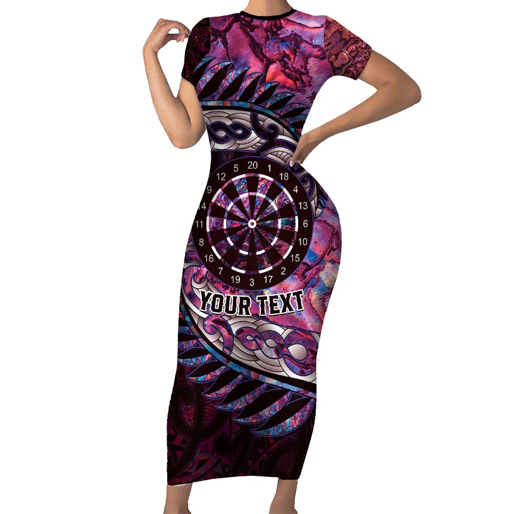 New Zealand Darts Personalised Short Sleeve Bodycon Dress Aotearoa Silver Fern Pink Papua Shell Spirit LT9 Long Dress Pink - Polynesian Pride