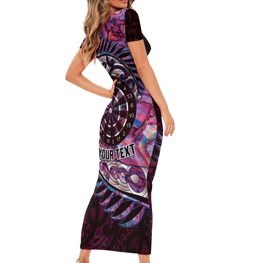 New Zealand Darts Personalised Short Sleeve Bodycon Dress Aotearoa Silver Fern Pink Papua Shell Spirit LT9 - Polynesian Pride