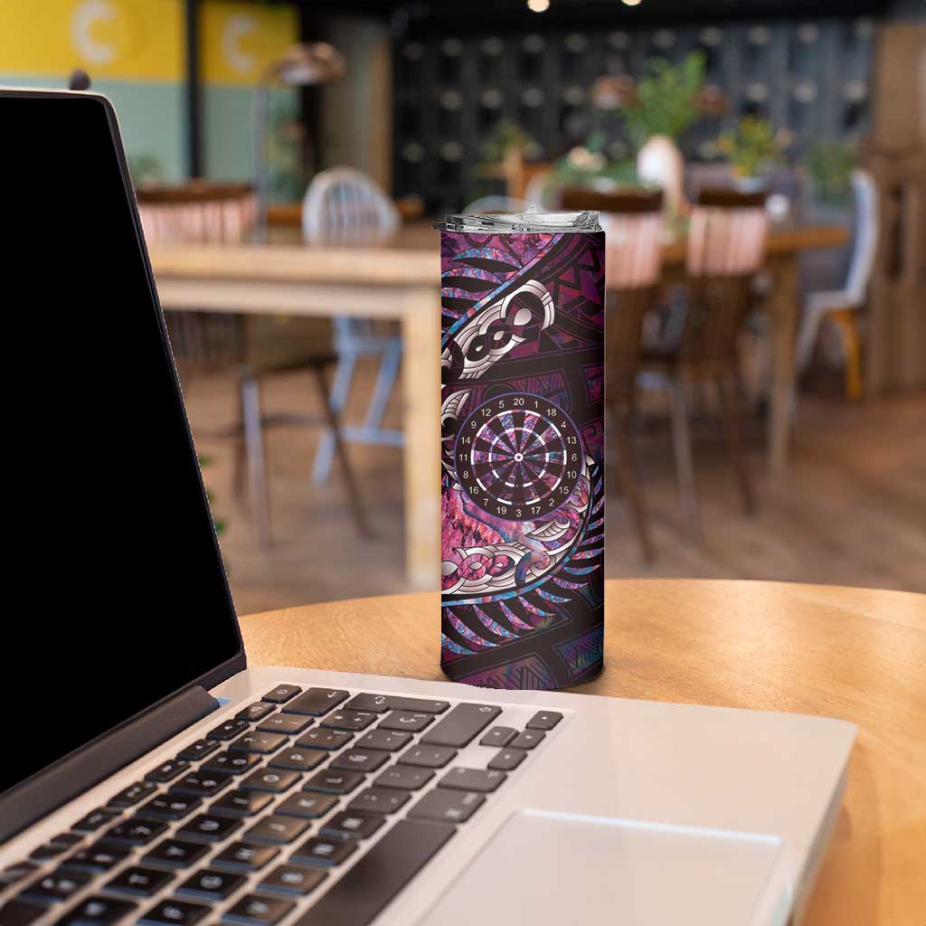 New Zealand Darts Personalised Skinny Tumbler Aotearoa Silver Fern Pink Papua Shell Spirit LT9 - Polynesian Pride