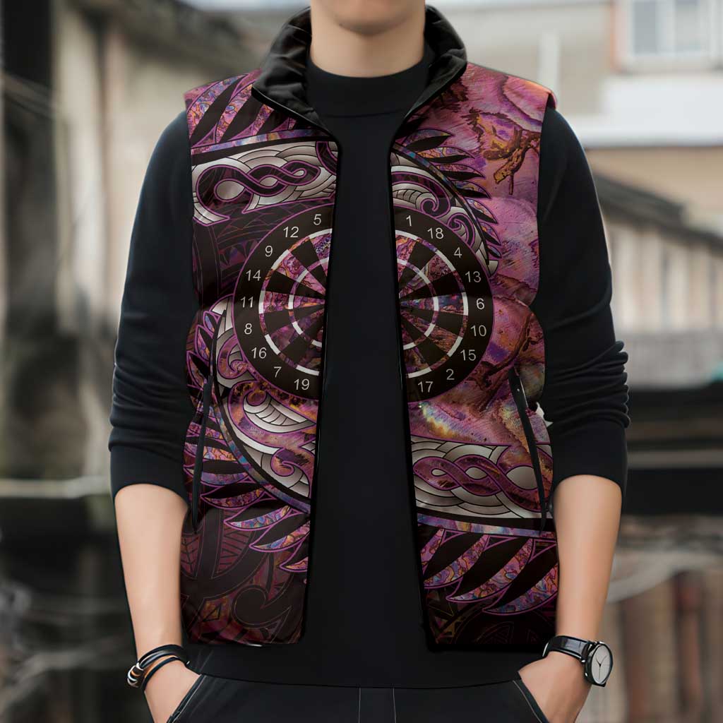 New Zealand Darts Personalised Sleeveless Puffer Jacket Aotearoa Silver Fern Pink Papua Shell Spirit - Polynesian Pride