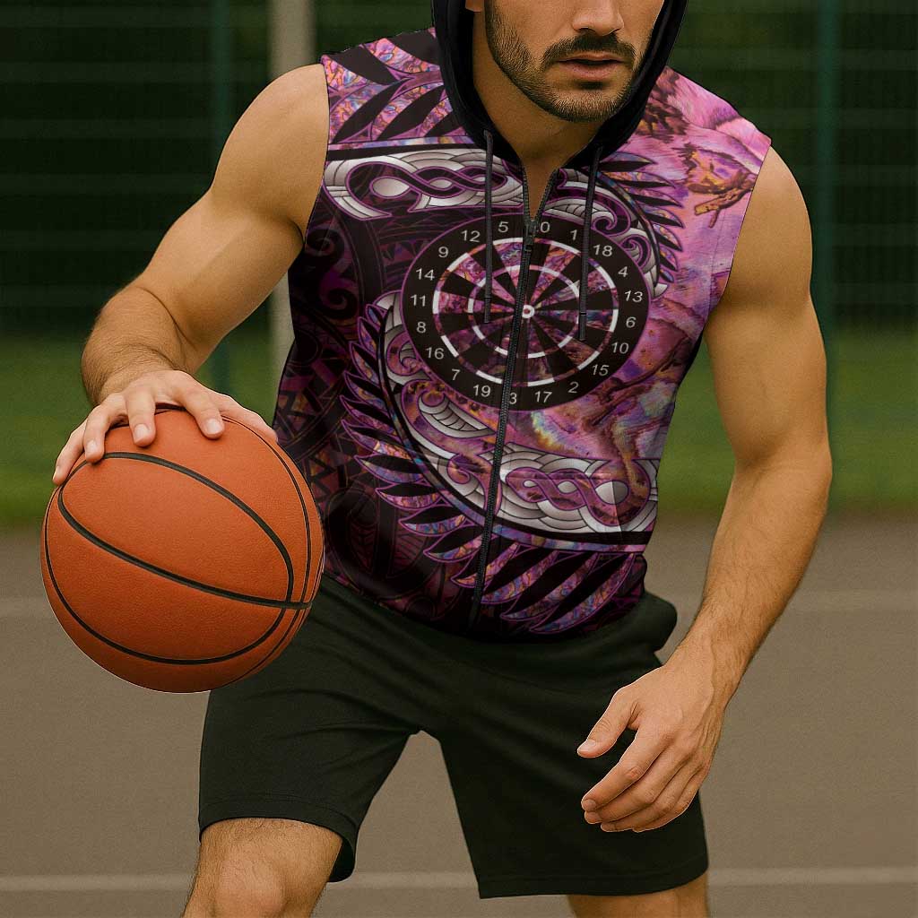 New Zealand Darts Personalised Sleeveless Zip Hoodie Aotearoa Silver Fern Pink Papua Shell Spirit LT9 - Polynesian Pride