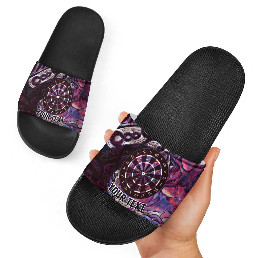 New Zealand Darts Personalised Slide Sandals Aotearoa Silver Fern Pink Papua Shell Spirit - Polynesian Pride