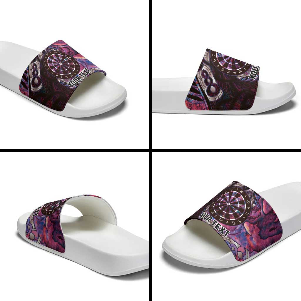 New Zealand Darts Personalised Slide Sandals Aotearoa Silver Fern Pink Papua Shell Spirit - Polynesian Pride