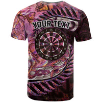 New Zealand Darts Personalised T Shirt Aotearoa Silver Fern Pink Papua Shell Spirit