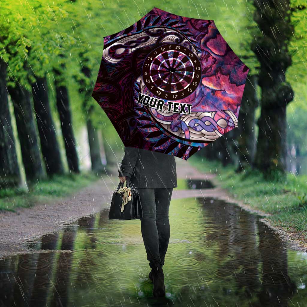 New Zealand Darts Personalised Umbrella Aotearoa Silver Fern Pink Papua Shell Spirit - Polynesian Pride