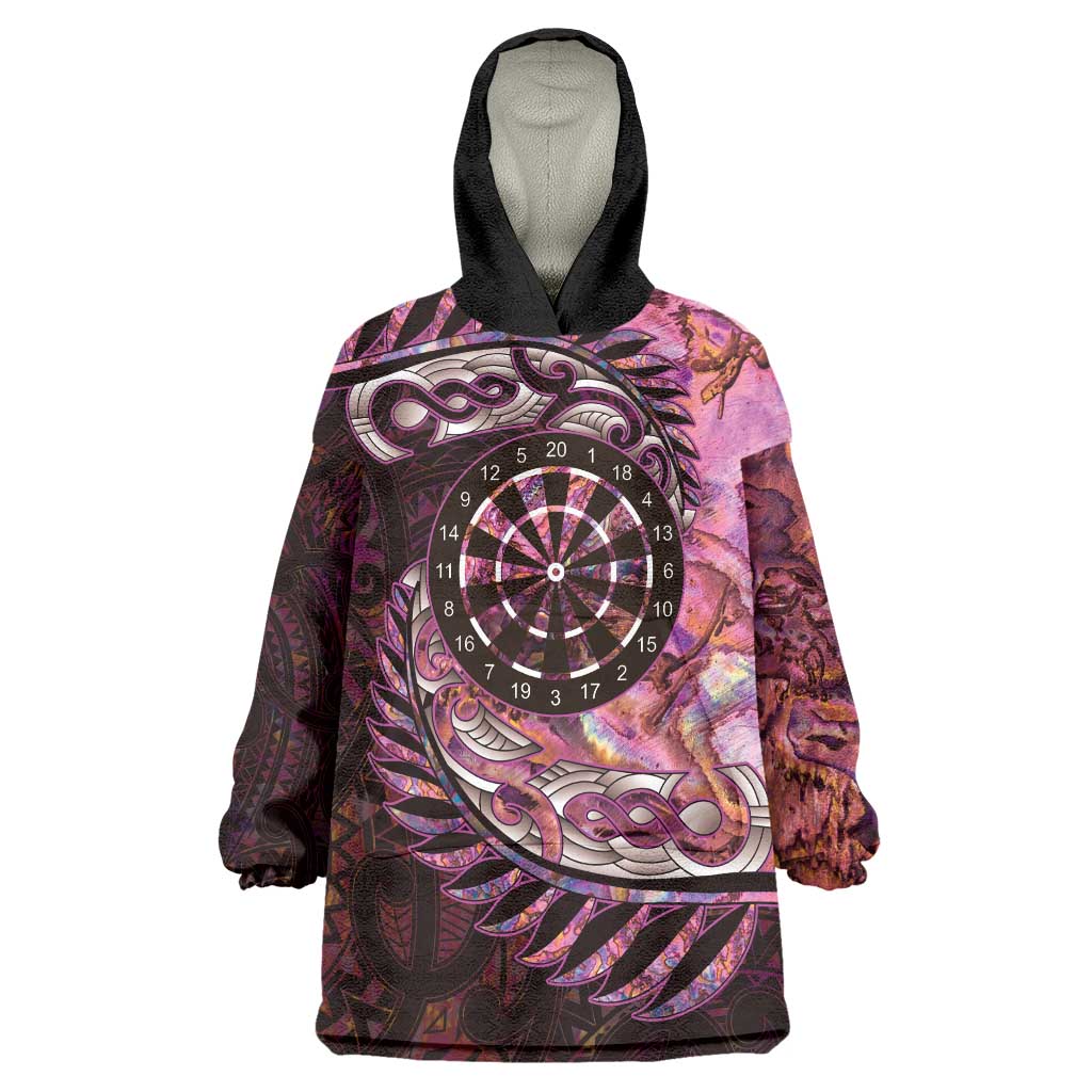 New Zealand Darts Personalised Wearable Blanket Hoodie Aotearoa Silver Fern Pink Papua Shell Spirit LT9 One Size Pink - Polynesian Pride
