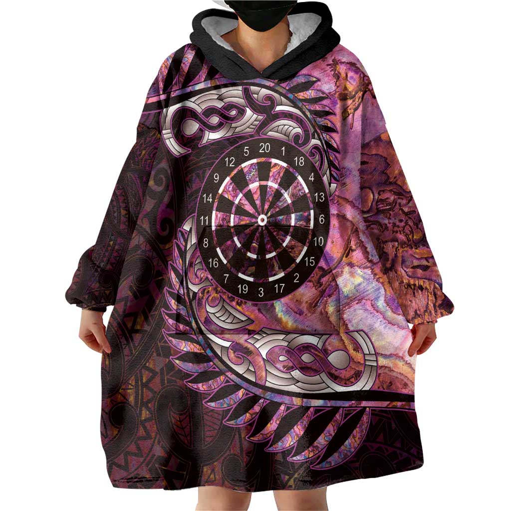 New Zealand Darts Personalised Wearable Blanket Hoodie Aotearoa Silver Fern Pink Papua Shell Spirit LT9 - Polynesian Pride