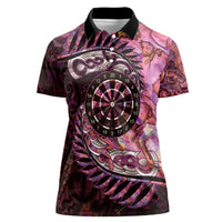 New Zealand Darts Personalised Women Polo Shirt Aotearoa Silver Fern Pink Papua Shell Spirit LT9 Female Pink - Polynesian Pride