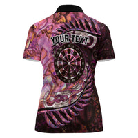 New Zealand Darts Personalised Women Polo Shirt Aotearoa Silver Fern Pink Papua Shell Spirit LT9 - Polynesian Pride