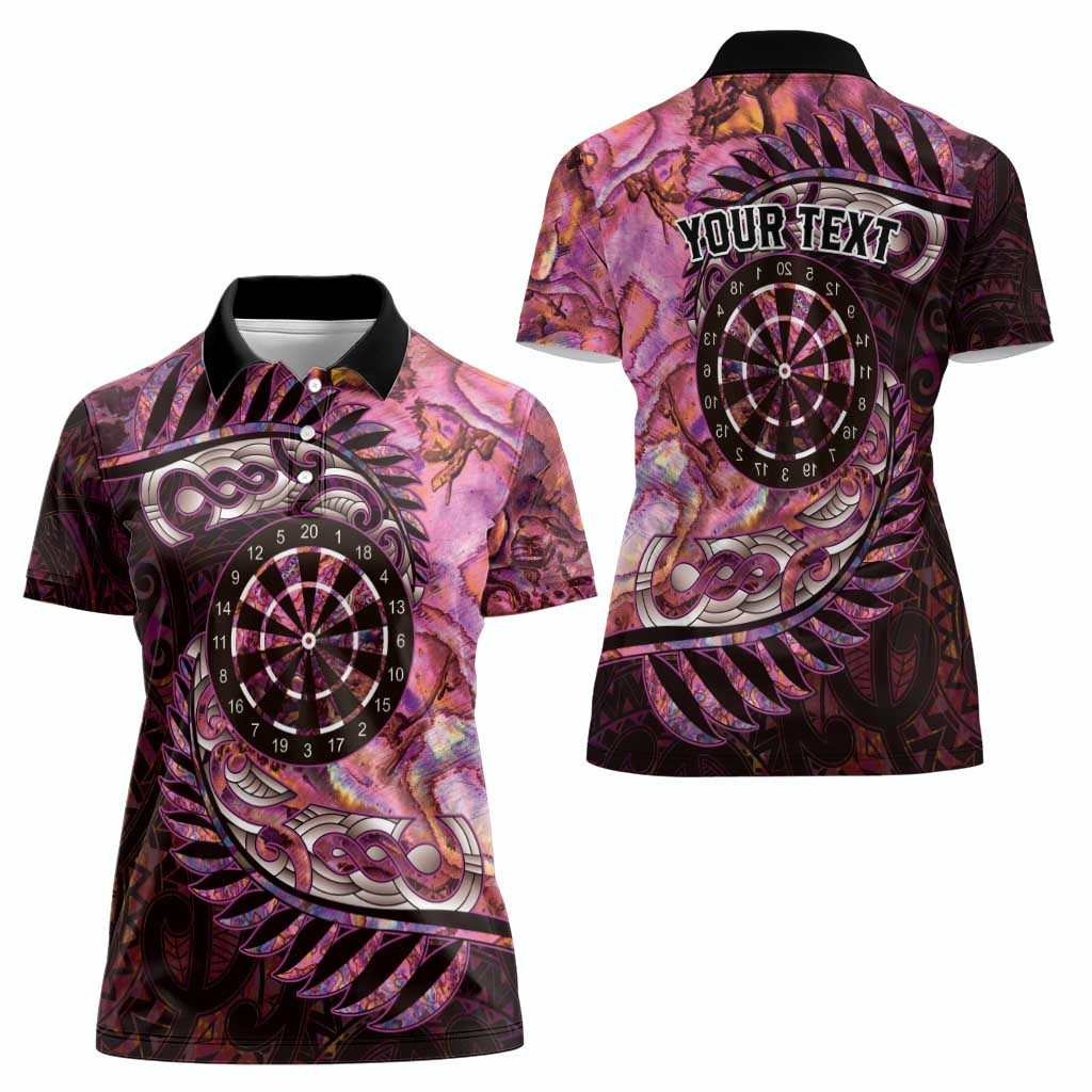 New Zealand Darts Personalised Women Polo Shirt Aotearoa Silver Fern Pink Papua Shell Spirit LT9 - Polynesian Pride