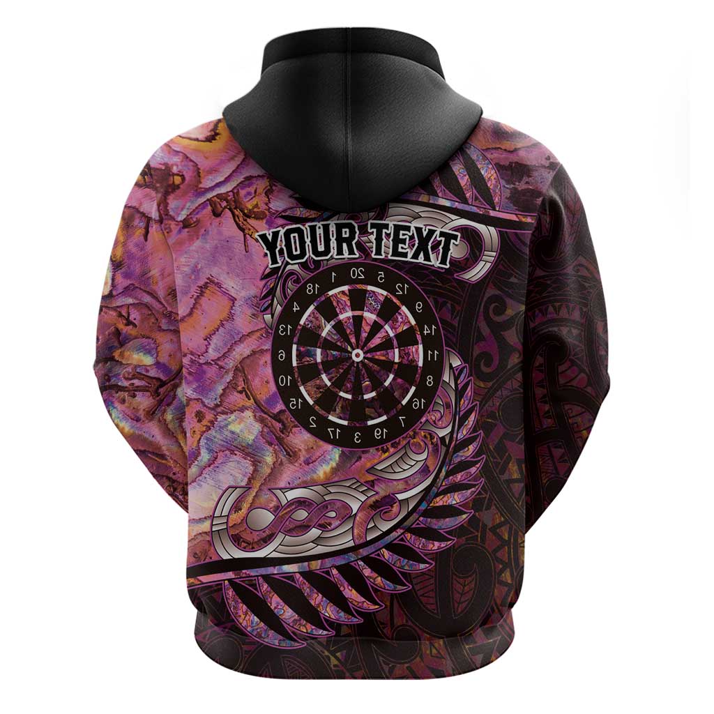 New Zealand Darts Personalised Zip Hoodie Aotearoa Silver Fern Pink Papua Shell Spirit LT9 - Polynesian Pride