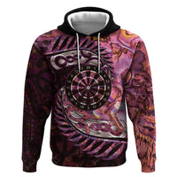 New Zealand Darts Personalised Zip Hoodie Aotearoa Silver Fern Pink Papua Shell Spirit