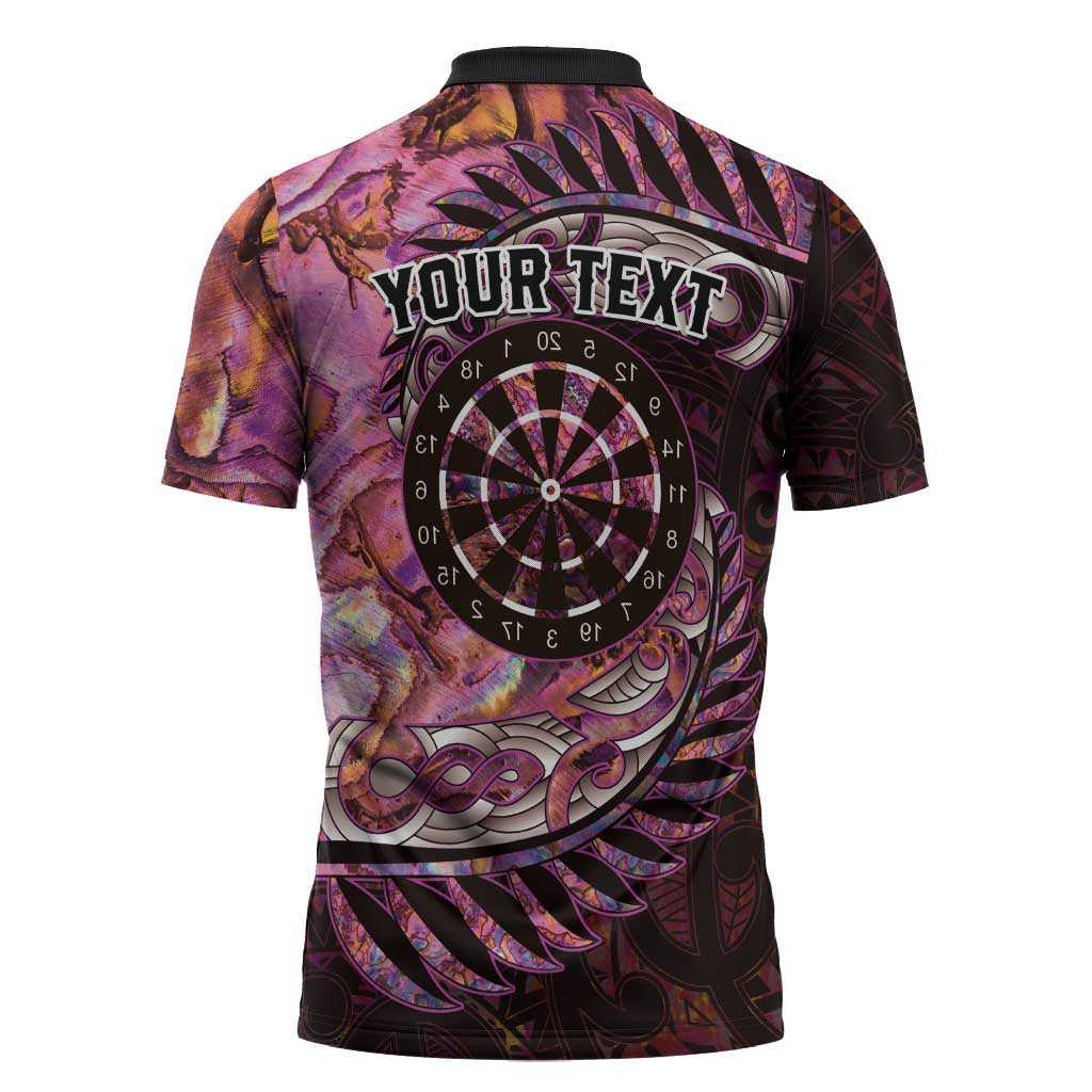 New Zealand Darts Personalised Zipper Polo Shirt Aotearoa Silver Fern Pink Papua Shell Spirit LT9 - Polynesian Pride