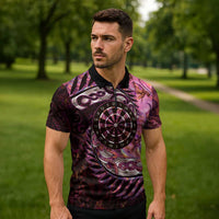 New Zealand Darts Personalised Zipper Polo Shirt Aotearoa Silver Fern Pink Papua Shell Spirit LT9 - Polynesian Pride