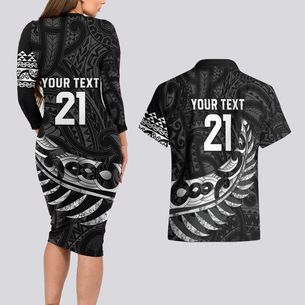 New Zealand Indigenous-Maori Rugby Custom Couples Matching Long Sleeve Bodycon Dress and Hawaiian Shirt LT9 - Polynesian Pride