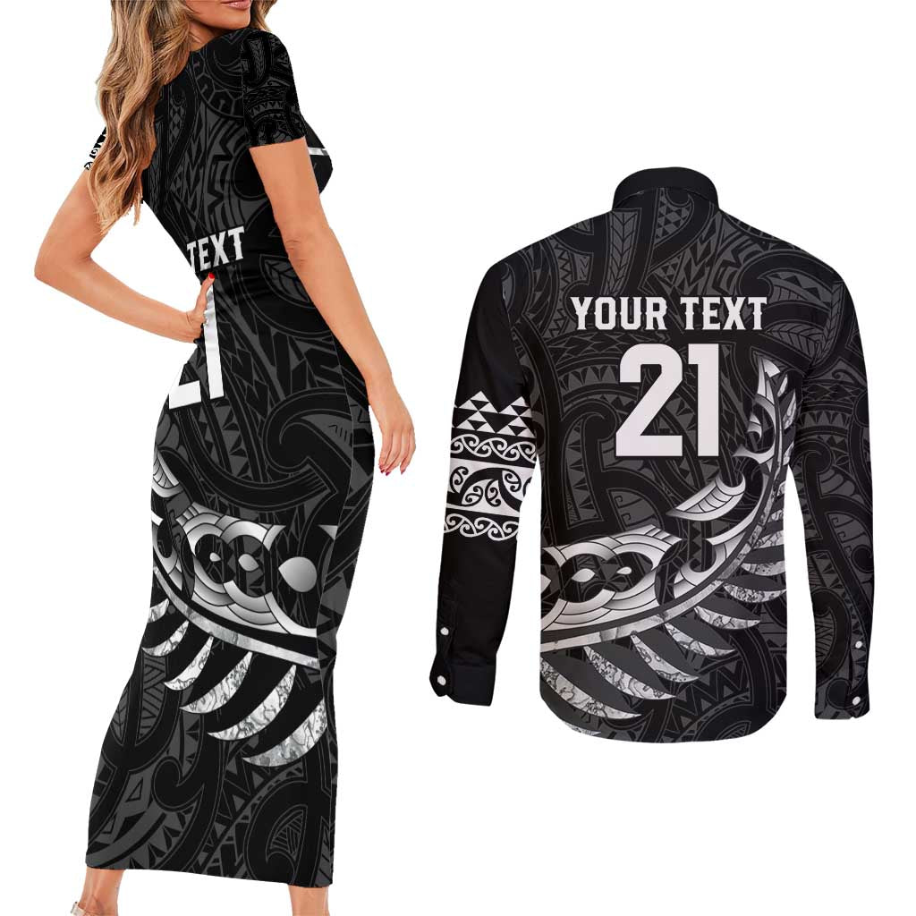 New Zealand Indigenous-Maori Rugby Custom Couples Matching Short Sleeve Bodycon Dress and Long Sleeve Button Shirt LT9 - Polynesian Pride