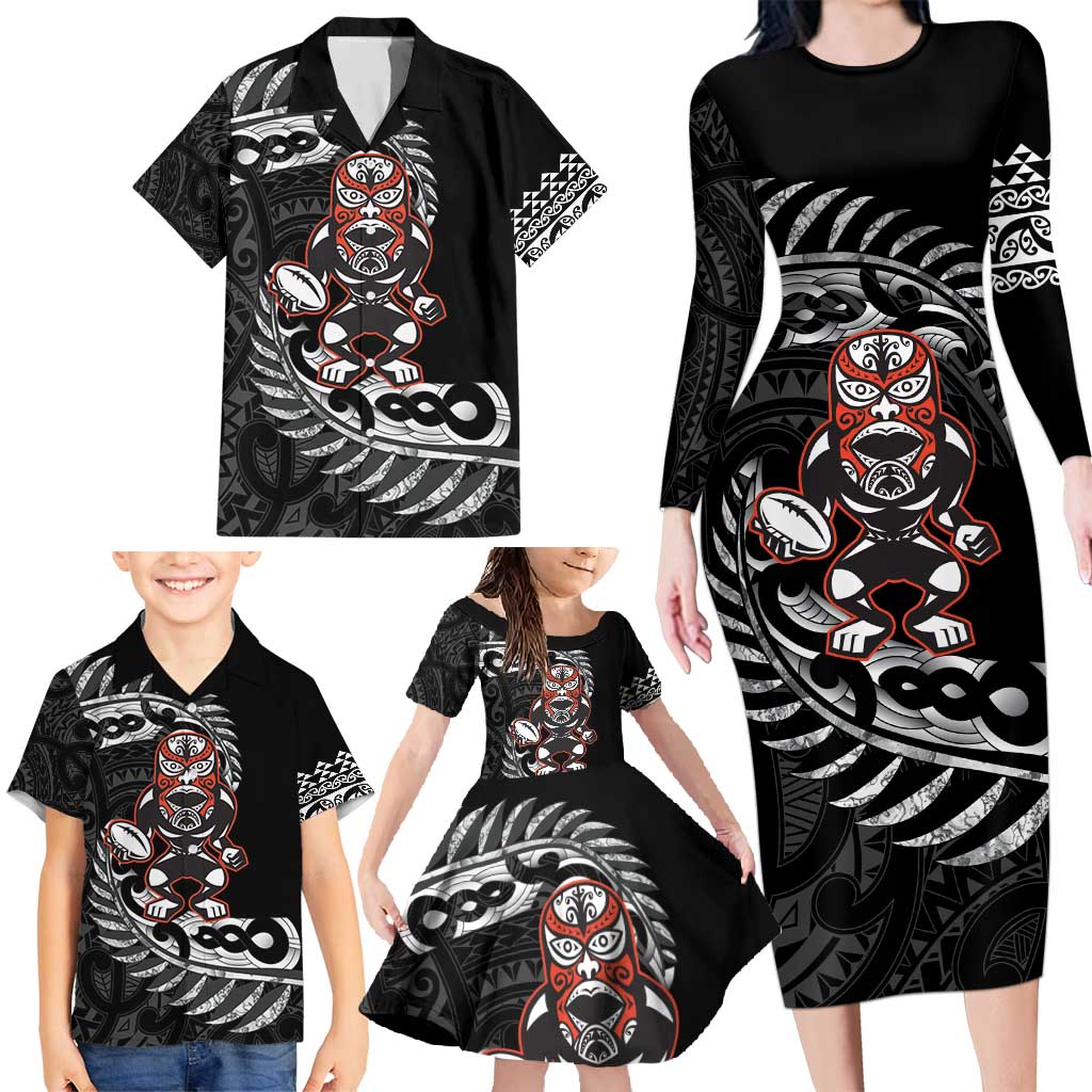 New Zealand Indigenous-Maori Rugby Custom Family Matching Long Sleeve Bodycon Dress and Hawaiian Shirt LT9 - Polynesian Pride