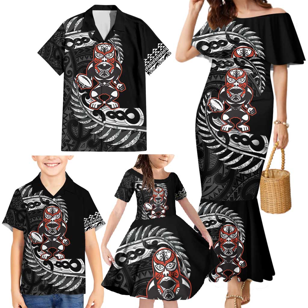 New Zealand Indigenous-Maori Rugby Custom Family Matching Mermaid Dress and Hawaiian Shirt LT9 - Polynesian Pride