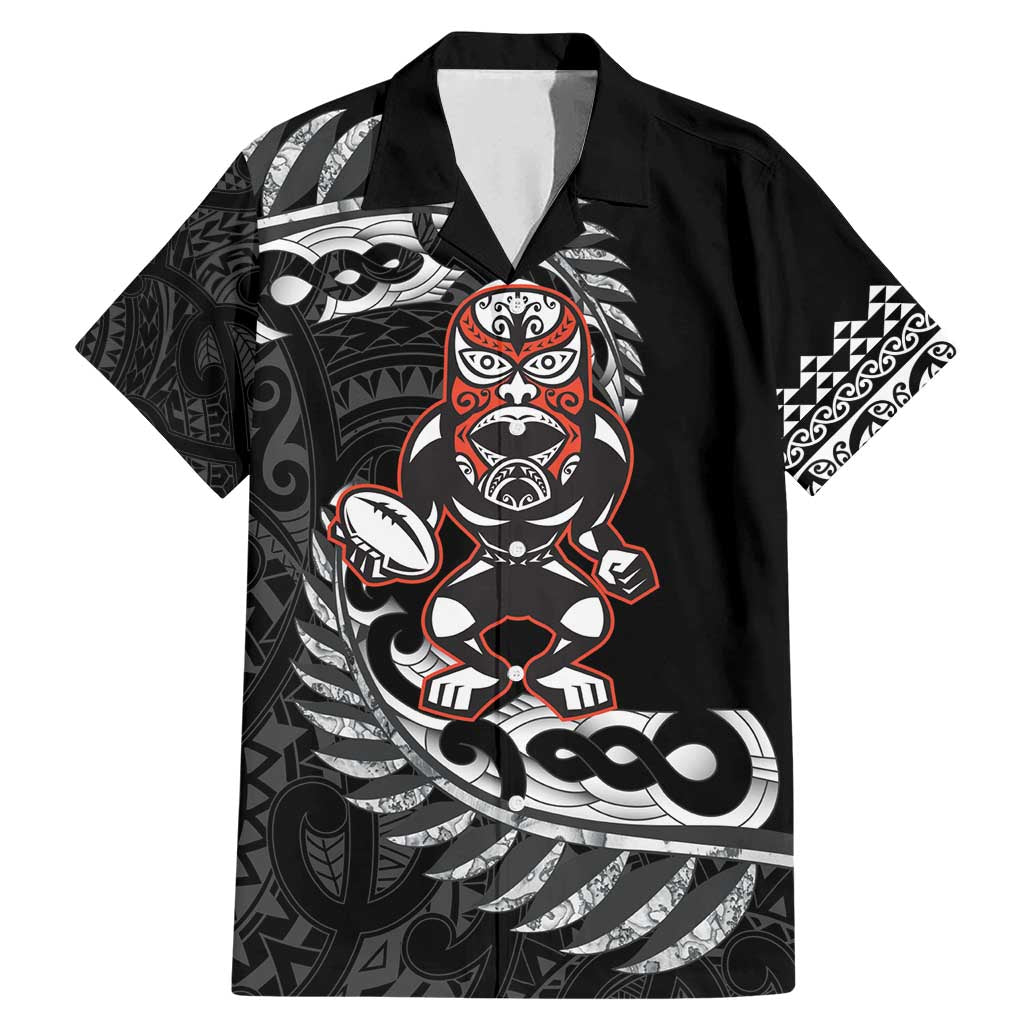 New Zealand Indigenous-Maori Rugby Custom Family Matching Mermaid Dress and Hawaiian Shirt LT9 Dad's Shirt - Short Sleeve Black - Polynesian Pride