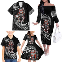 New Zealand Indigenous-Maori Rugby Custom Family Matching Off The Shoulder Long Sleeve Dress and Hawaiian Shirt LT9 - Polynesian Pride