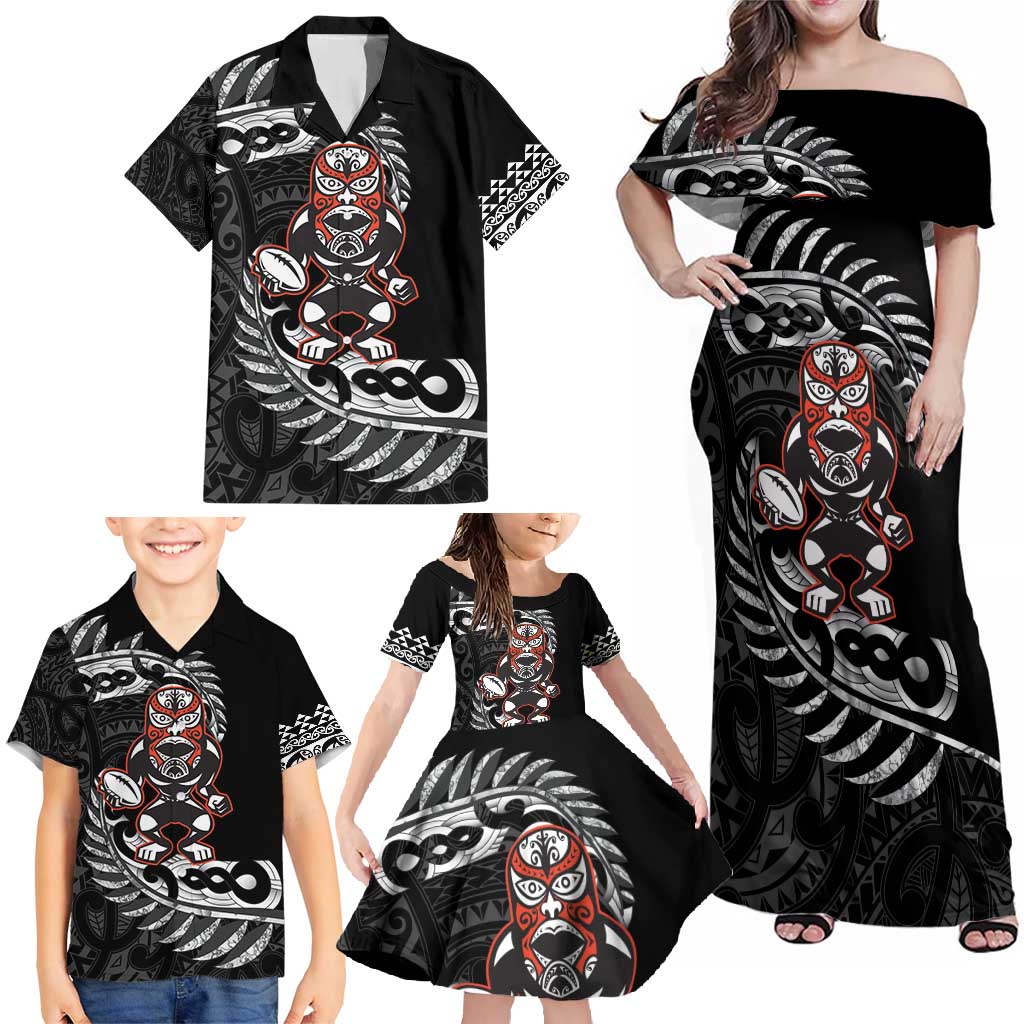 New Zealand Indigenous-Maori Rugby Custom Family Matching Off Shoulder Maxi Dress and Hawaiian Shirt LT9 - Polynesian Pride
