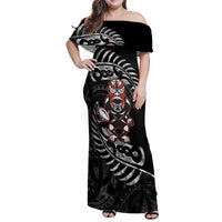 New Zealand Indigenous-Maori Rugby Custom Family Matching Off Shoulder Maxi Dress and Hawaiian Shirt LT9 Mom's Dress Black - Polynesian Pride