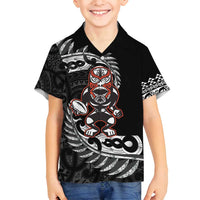 New Zealand Indigenous-Maori Rugby Custom Family Matching Off Shoulder Maxi Dress and Hawaiian Shirt LT9 Son's Shirt Black - Polynesian Pride