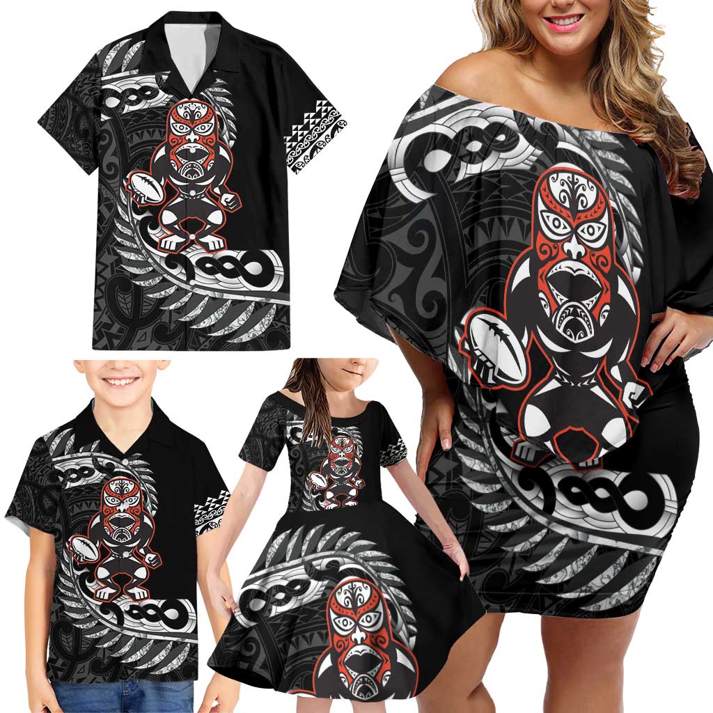 New Zealand Indigenous-Maori Rugby Custom Family Matching Off Shoulder Short Dress and Hawaiian Shirt LT9 - Polynesian Pride