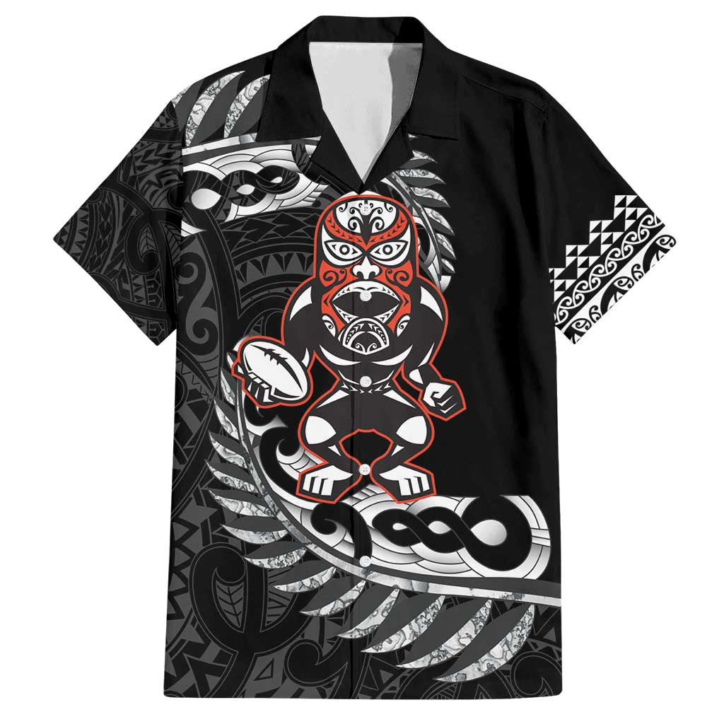 New Zealand Indigenous-Maori Rugby Custom Family Matching Off Shoulder Short Dress and Hawaiian Shirt LT9 Dad's Shirt - Short Sleeve Black - Polynesian Pride