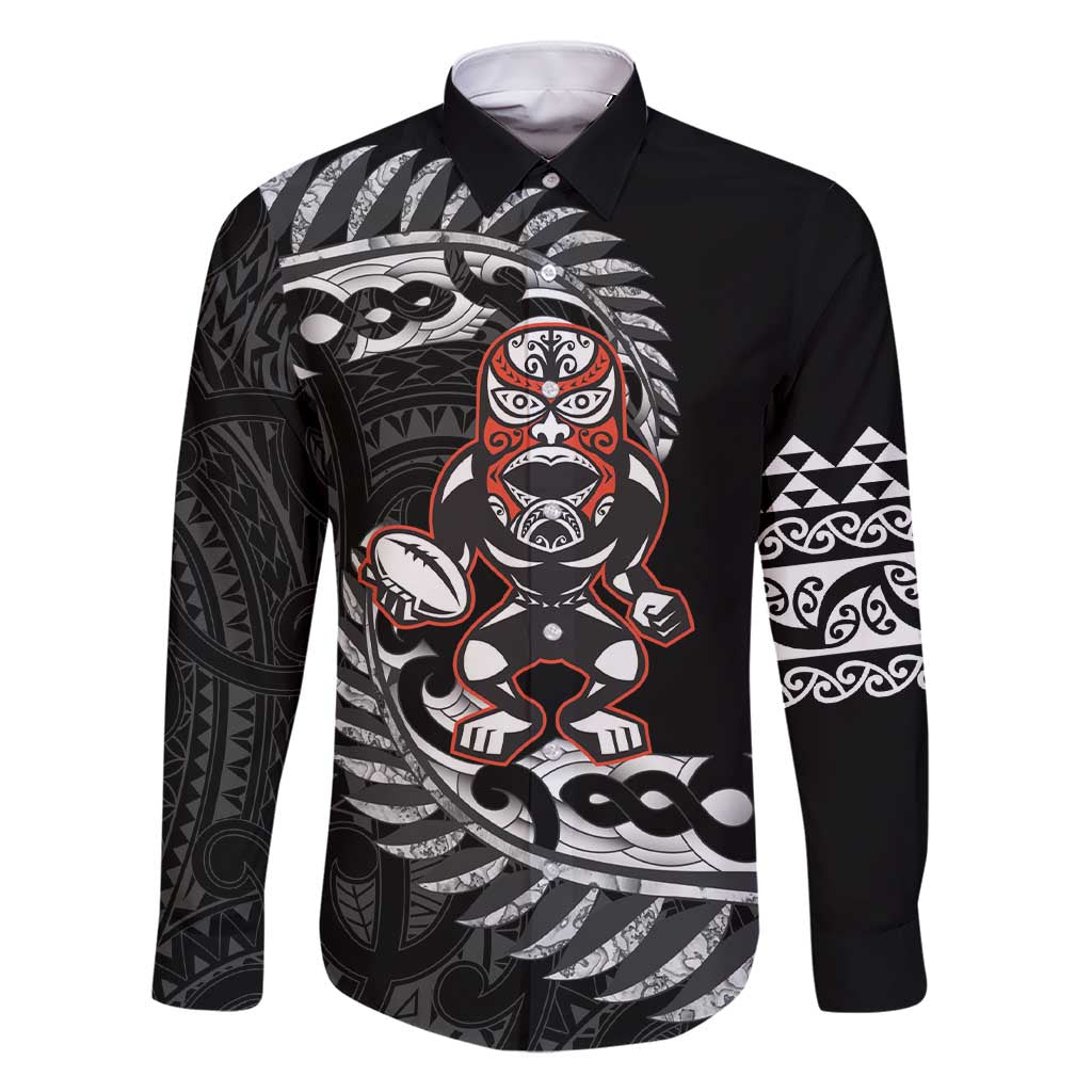 New Zealand Indigenous-Maori Rugby Custom Family Matching Short Sleeve Bodycon Dress and Hawaiian Shirt LT9 Dad's Shirt - Long Sleeve Black - Polynesian Pride