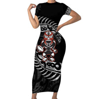 New Zealand Indigenous-Maori Rugby Custom Family Matching Short Sleeve Bodycon Dress and Hawaiian Shirt LT9 Mom's Dress Black - Polynesian Pride