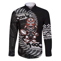 New Zealand Indigenous-Maori Rugby Custom Family Matching Tank Maxi Dress and Hawaiian Shirt LT9 Dad's Shirt - Long Sleeve Black - Polynesian Pride