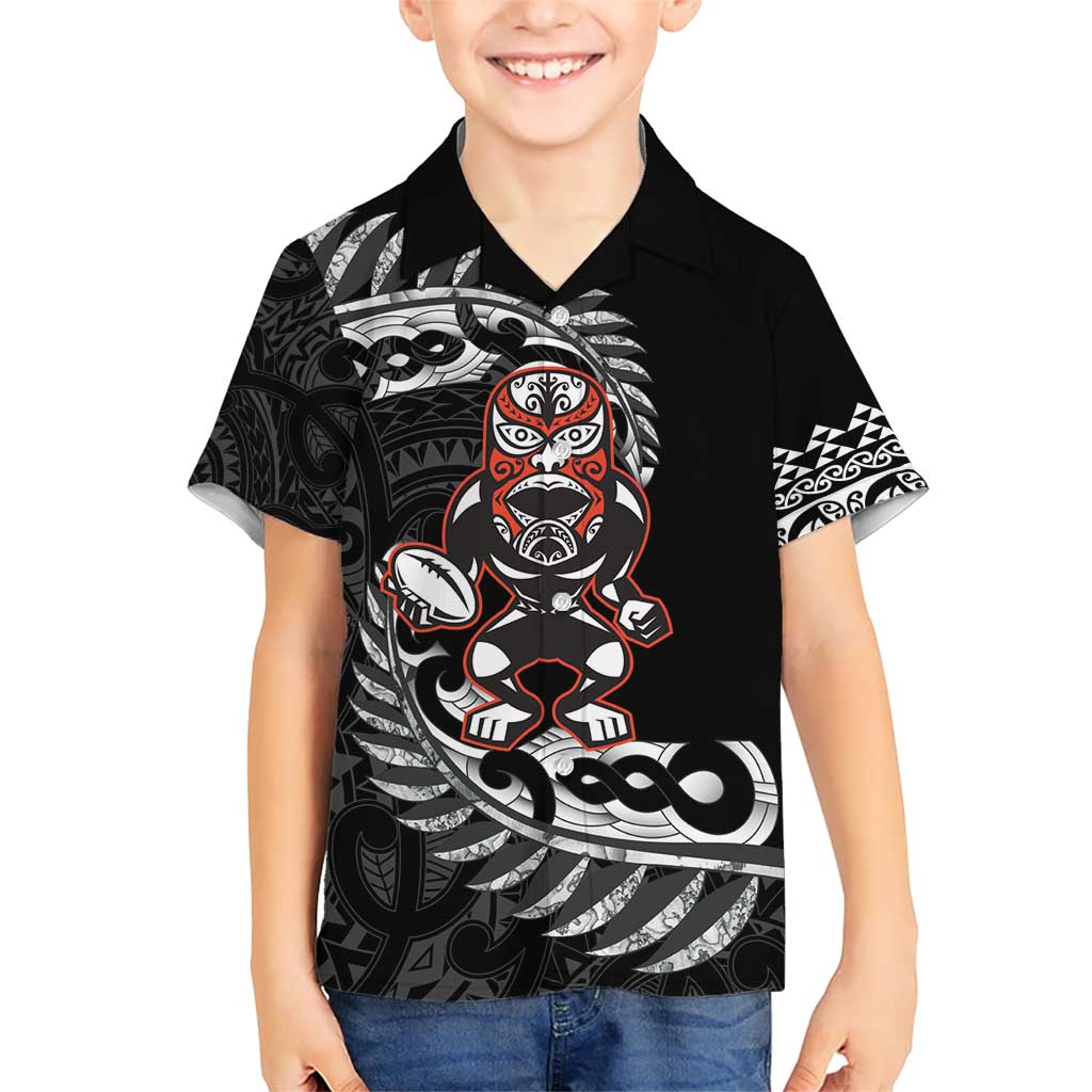 New Zealand Indigenous-Maori Rugby Custom Kid Hawaiian Shirt LT9 Kid Black - Polynesian Pride