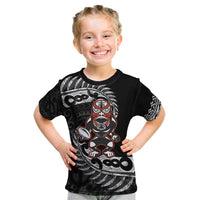 New Zealand Indigenous-Maori Rugby Custom Kid T Shirt LT9 Black - Polynesian Pride