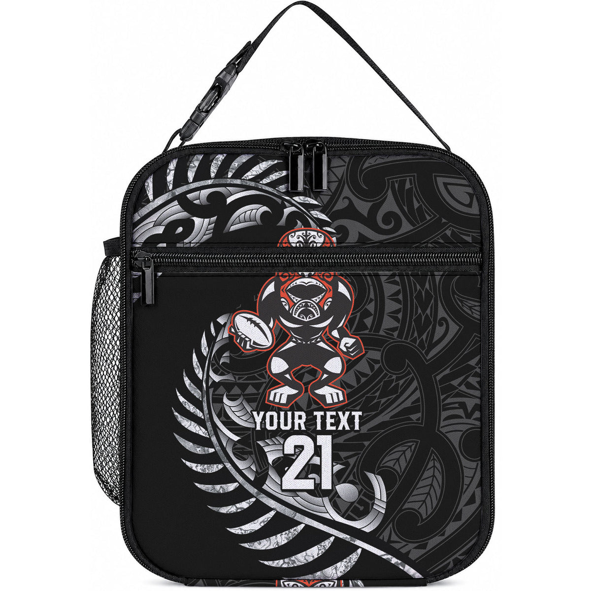 New Zealand Indigenous-Maori Rugby Custom Lunch Bag LT9 10.2 × 8.3 × 4.3 inch Black - Polynesian Pride