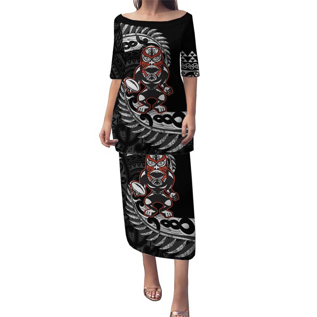 New Zealand Indigenous-Maori Rugby Custom Puletasi LT9 Long Dress Black - Polynesian Pride