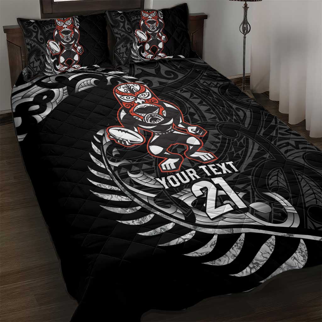 New Zealand Indigenous-Maori Rugby Custom Quilt Bed Set LT9 Black - Polynesian Pride