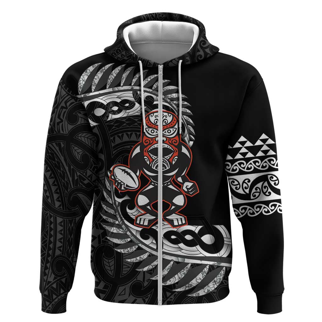 New Zealand Indigenous-Maori Rugby Custom Zip Hoodie LT9 Zip Hoodie Black - Polynesian Pride