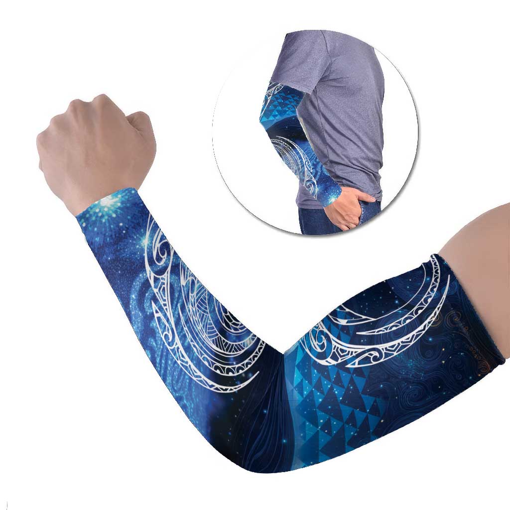 New Zealand Matariki Arm Sleeves Taniko Aramoana With Koru Galaxy Sky Night - Polynesian Pride