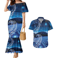 New Zealand Matariki Couples Matching Mermaid Dress and Hawaiian Shirt Taniko Aramoana With Koru Galaxy Sky Night LT9 Galaxy - Polynesian Pride