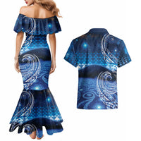 New Zealand Matariki Couples Matching Mermaid Dress and Hawaiian Shirt Taniko Aramoana With Koru Galaxy Sky Night LT9 - Polynesian Pride