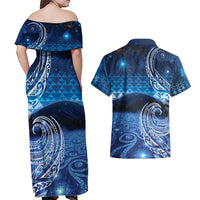 New Zealand Matariki Couples Matching Off Shoulder Maxi Dress and Hawaiian Shirt Taniko Aramoana With Koru Galaxy Sky Night LT9 - Polynesian Pride