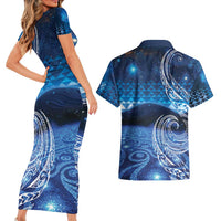 New Zealand Matariki Couples Matching Short Sleeve Bodycon Dress and Hawaiian Shirt Taniko Aramoana With Koru Galaxy Sky Night LT9 - Polynesian Pride