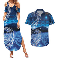 New Zealand Matariki Couples Matching Summer Maxi Dress and Hawaiian Shirt Taniko Aramoana With Koru Galaxy Sky Night LT9 Galaxy - Polynesian Pride