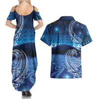 New Zealand Matariki Couples Matching Summer Maxi Dress and Hawaiian Shirt Taniko Aramoana With Koru Galaxy Sky Night LT9 - Polynesian Pride
