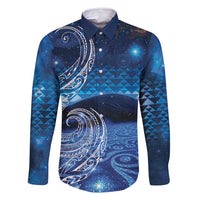 New Zealand Matariki Family Matching Long Sleeve Bodycon Dress and Hawaiian Shirt Taniko Aramoana With Koru Galaxy Sky Night LT9 Dad's Shirt - Long Sleeve Galaxy - Polynesian Pride