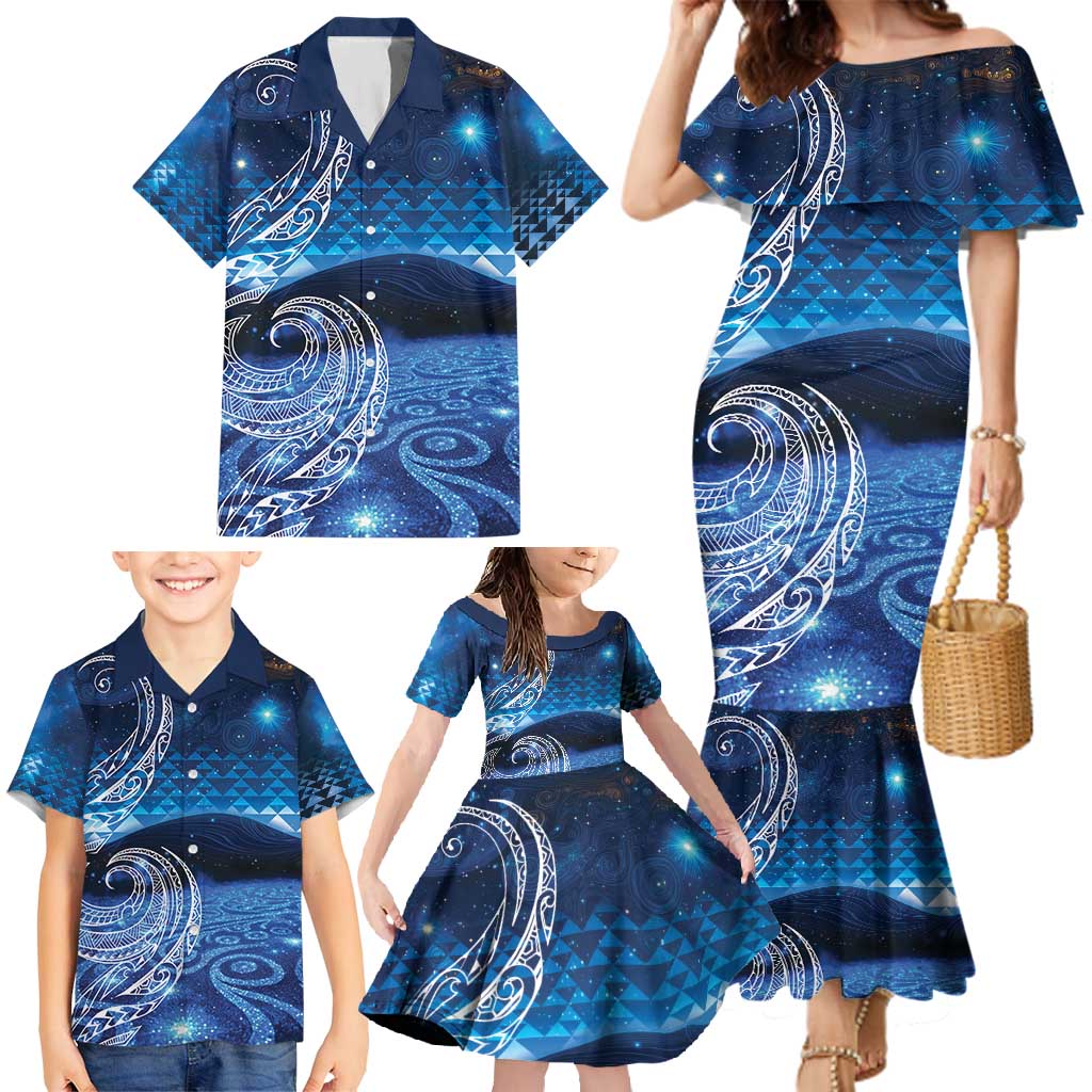 New Zealand Matariki Family Matching Mermaid Dress and Hawaiian Shirt Taniko Aramoana With Koru Galaxy Sky Night LT9 - Polynesian Pride