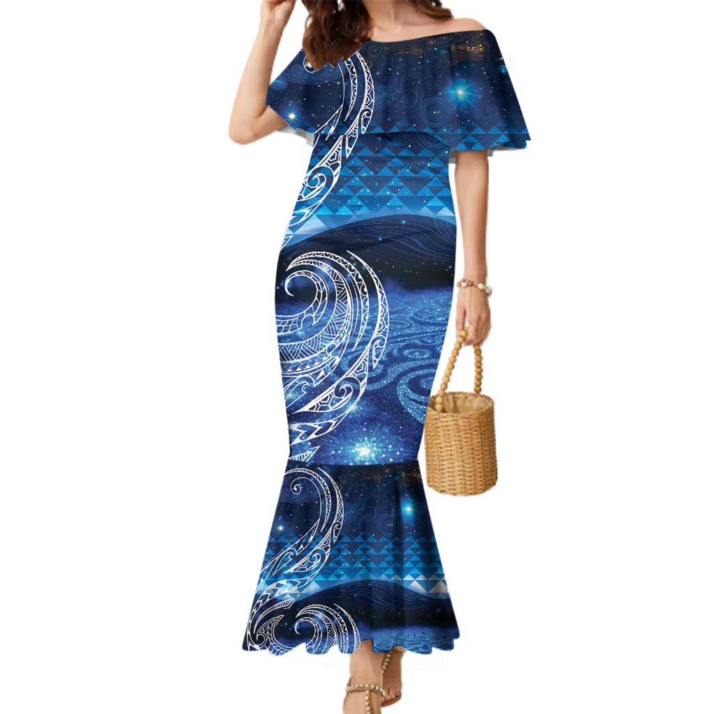 New Zealand Matariki Family Matching Mermaid Dress and Hawaiian Shirt Taniko Aramoana With Koru Galaxy Sky Night LT9 Mom's Dress Galaxy - Polynesian Pride