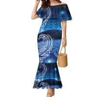 New Zealand Matariki Family Matching Mermaid Dress and Hawaiian Shirt Taniko Aramoana With Koru Galaxy Sky Night LT9 Mom's Dress Galaxy - Polynesian Pride